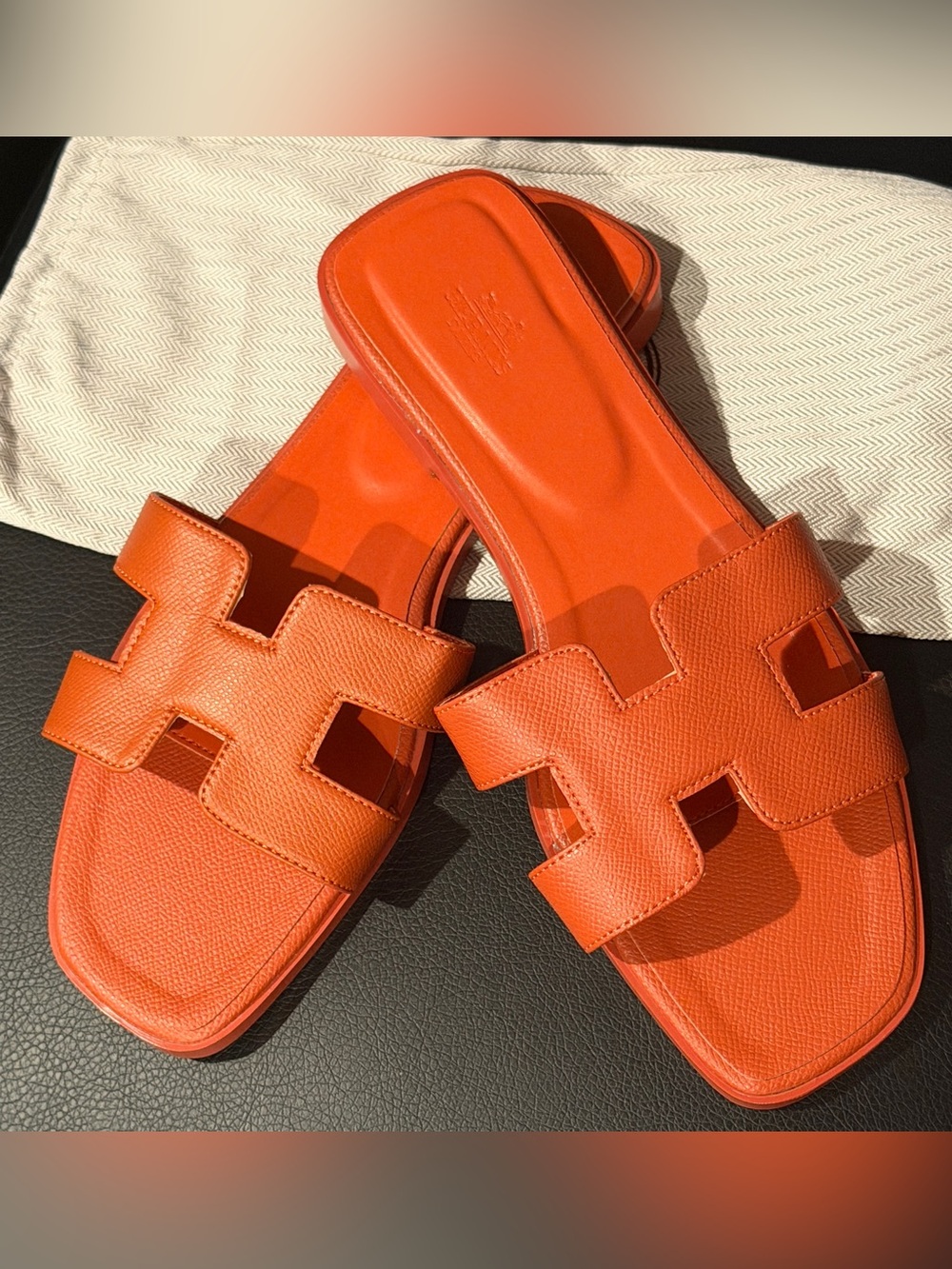 H Cut Orange “Perfect For Fall” Leather Slide Sandals size 40